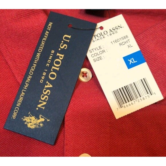 Brand New US Polo Assn Polo Men's Sz XL Short Sleeve Shirt Red Cotton Blend NWT - Picture 8 of 9
